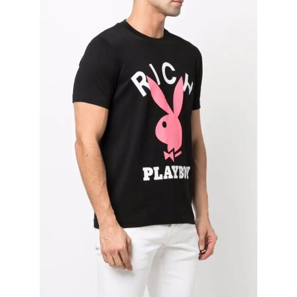 John Richmond x Playboy Logo Print T-Shirt in Black - Picture 4 of 11